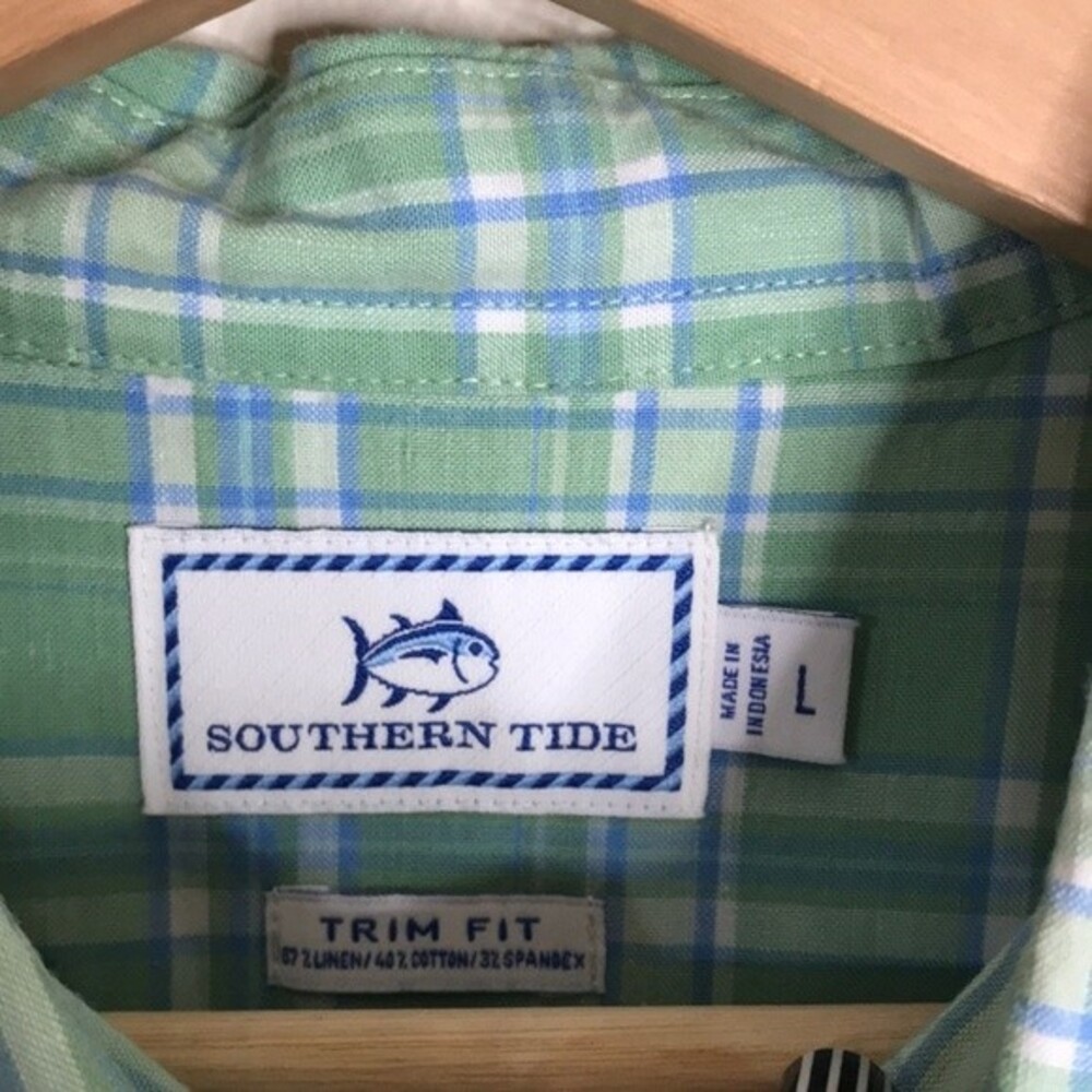 Southern tide mens plaid linen cotton long sleeve button down trim for shirt L - Picture 5 of 10